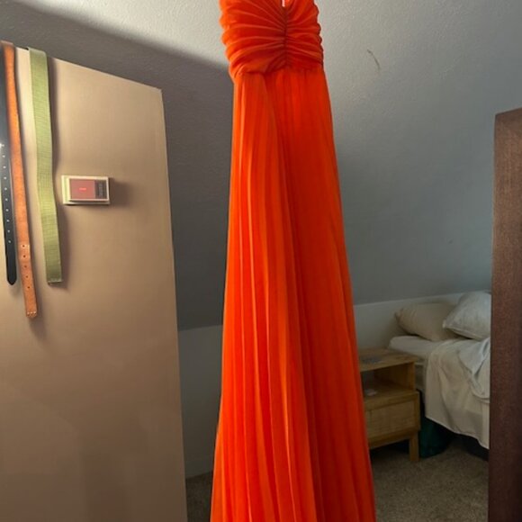 ASOS DESIGN pleated bodice strappy pleat midi dress with tieback detail in coral - Picture 6 of 6